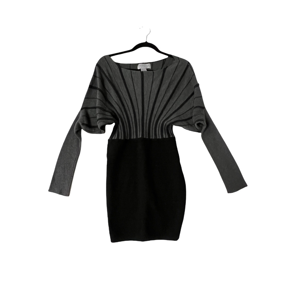 THE CUE CHER QU Womens Dress Striped Long Sleeve Knit Gray/Black Size M